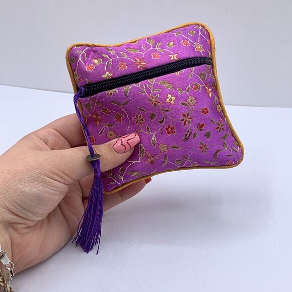 Carnelian Stone Mala Beads Necklace Drawstring Closure & Floral Zippered Pouch - Picture 6 of 8